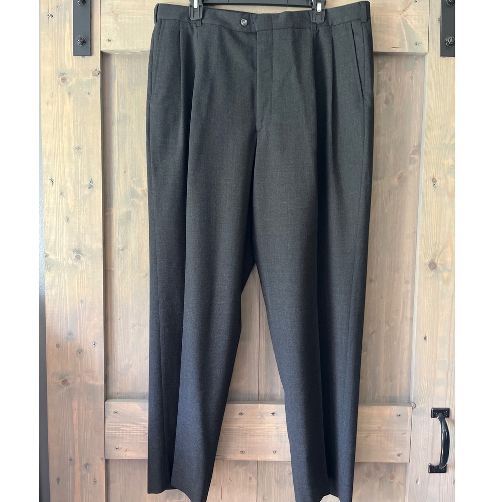 Henry Grethel 100% Pure Wool Dress Pants Slacks USA‎ Men's 38x31.5 Charcoal Gray